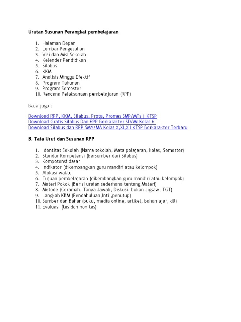 Urutan Susunan Perangkat Pembelajaran