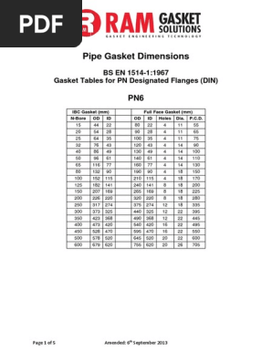 Gaskets Bs En 1514-1-1967 Pn Tables | Pdf | Matériaux De Construction |  Plomberie