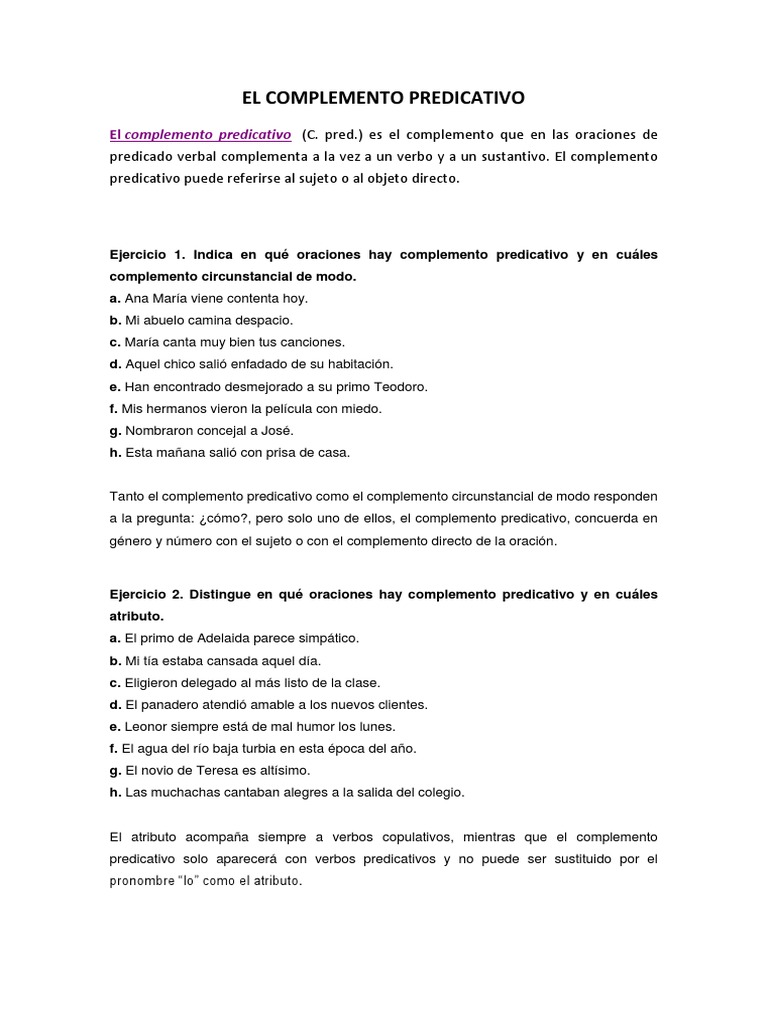 El Complemento Predicativo | PDF | Artes del Lenguaje y Comunicación