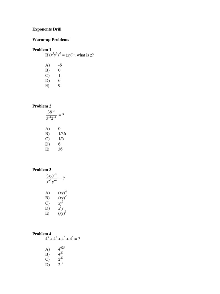 Exponents Drill | PDF | Fraction (Mathematics) | Exponentiation