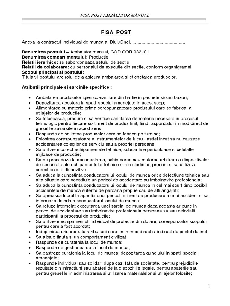 FISA POST Ambalator Manual | PDF