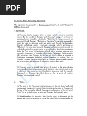 Music Artist Preliminary Contract