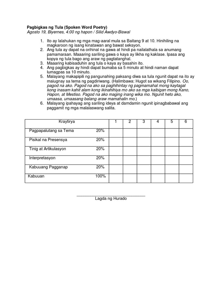 Pagbigkas NG Tula PDF | PDF