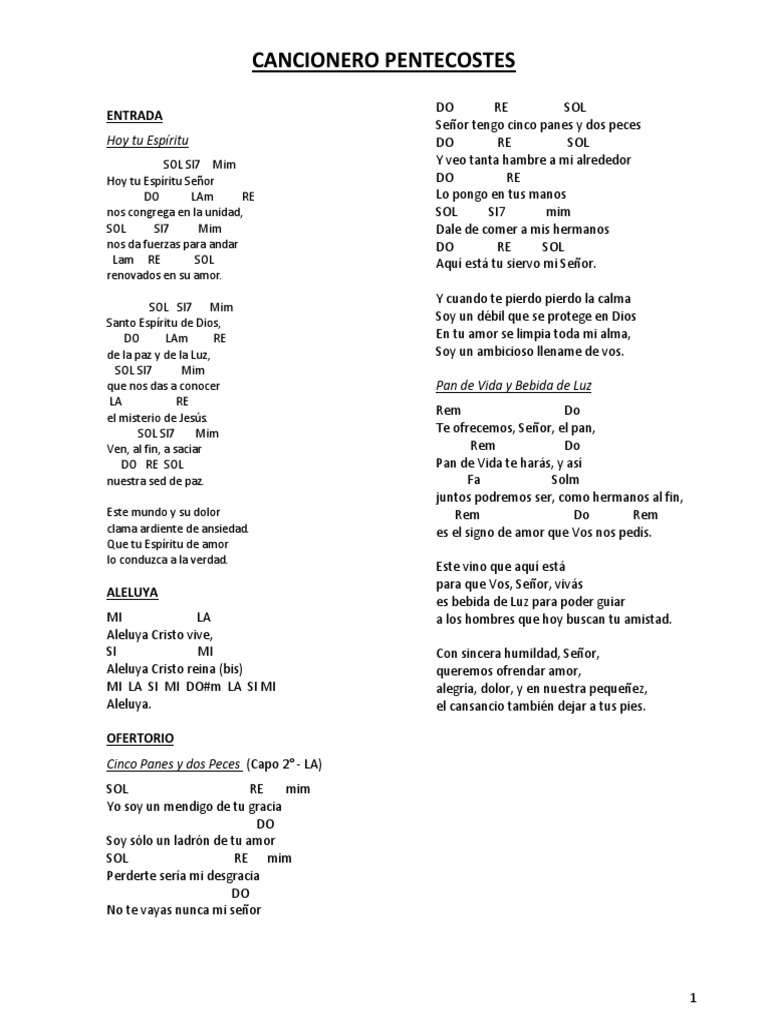 Cancionero Pentecostes 2015 Acordes Amor Espiritu Santo