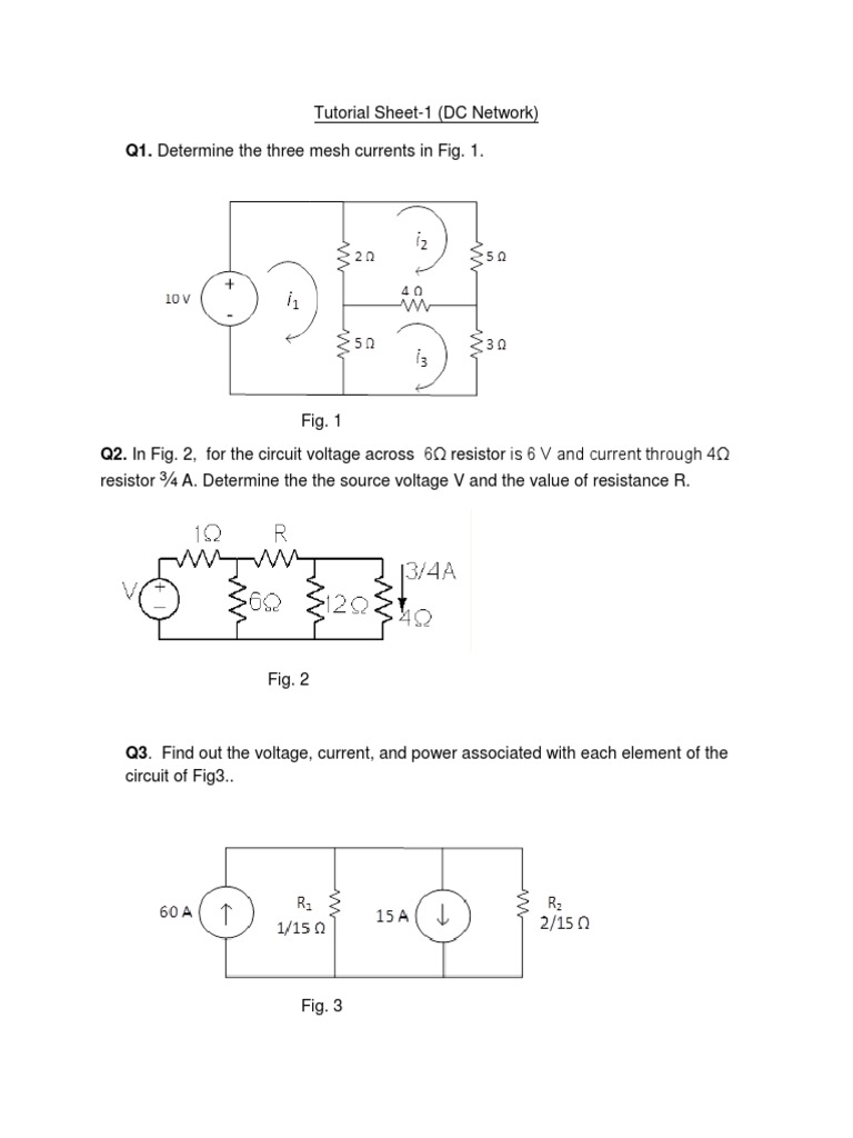 DC Circuit Analysis Tutorial Questions | PDF | Electrical Network ...