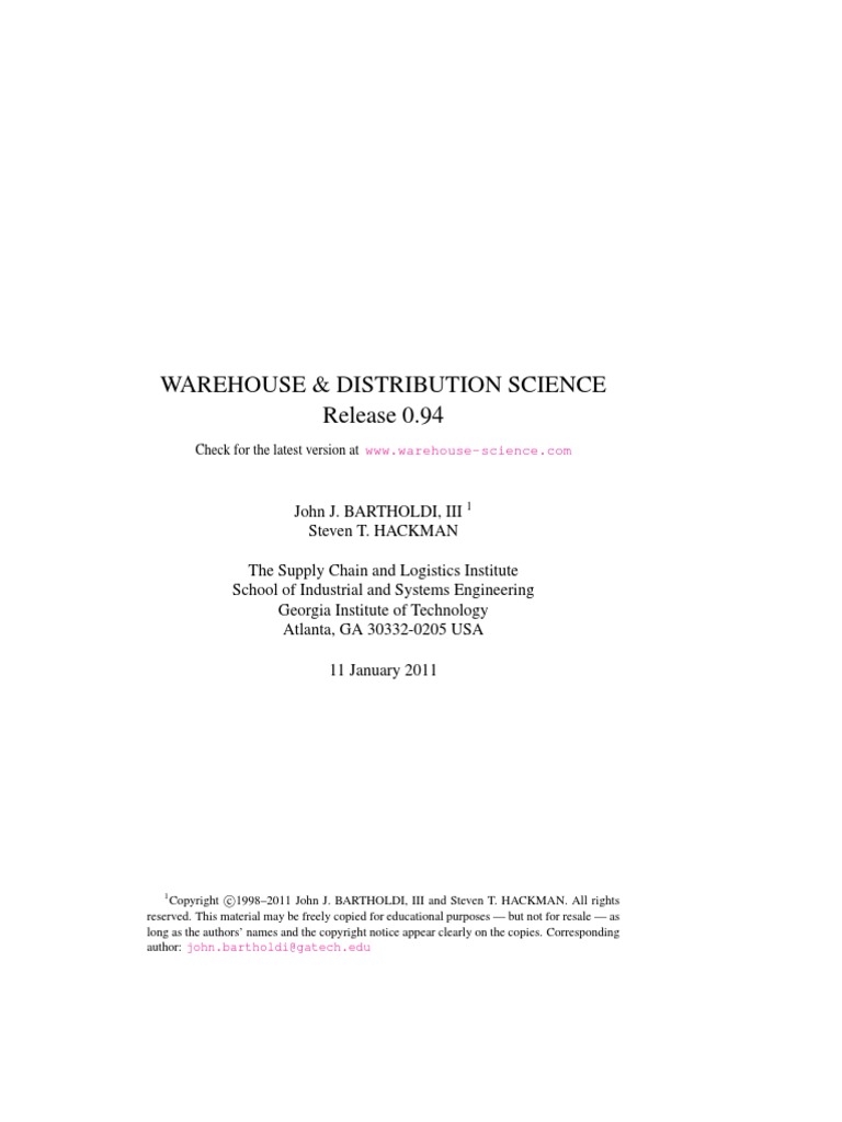 GtsclWarehouse Science Bartholdi PDF PDF Warehouse Inventory