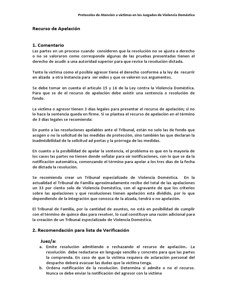 Recurso de Apelación en Violencia Doméstica | PDF | Apelación ...