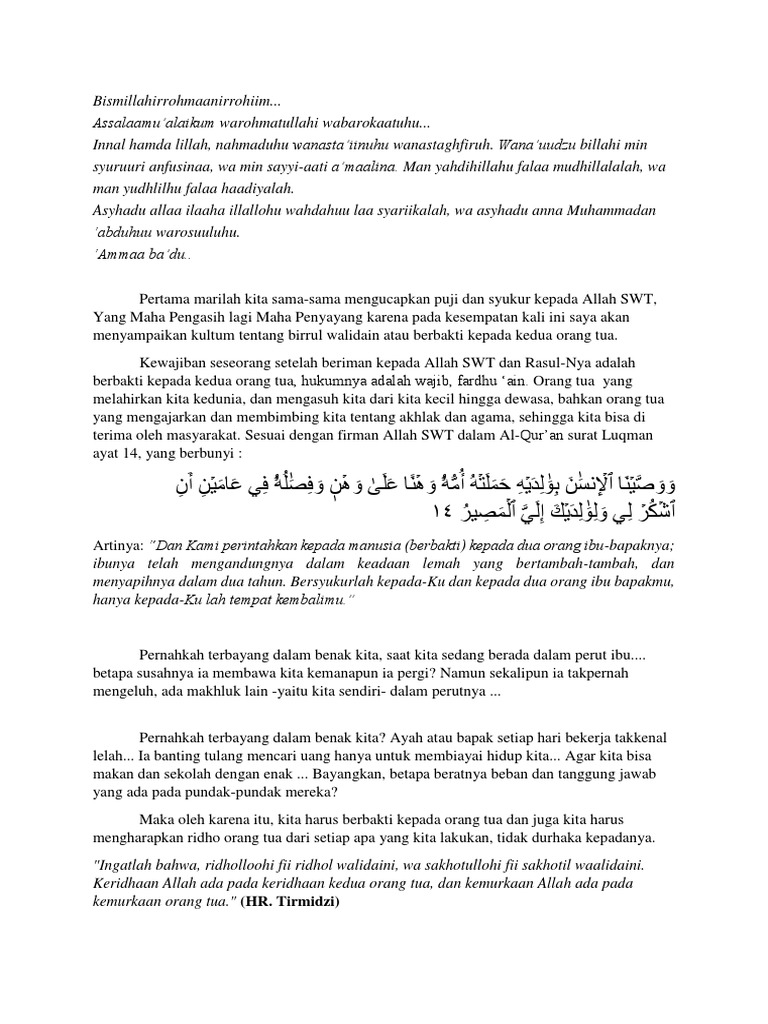 Kultum (Berbakti Kepada Kedua Orang Tua)