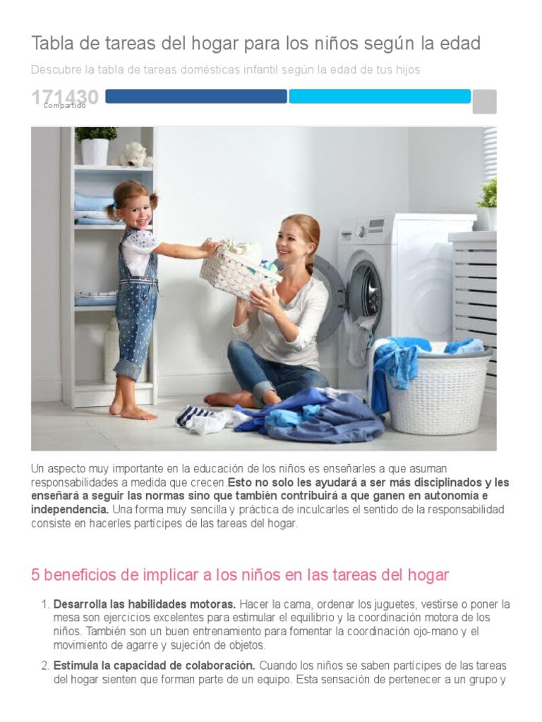 Tabla de Tareas Del Hogar para Los Niños Según La Edad - Etapa Infantil ...
