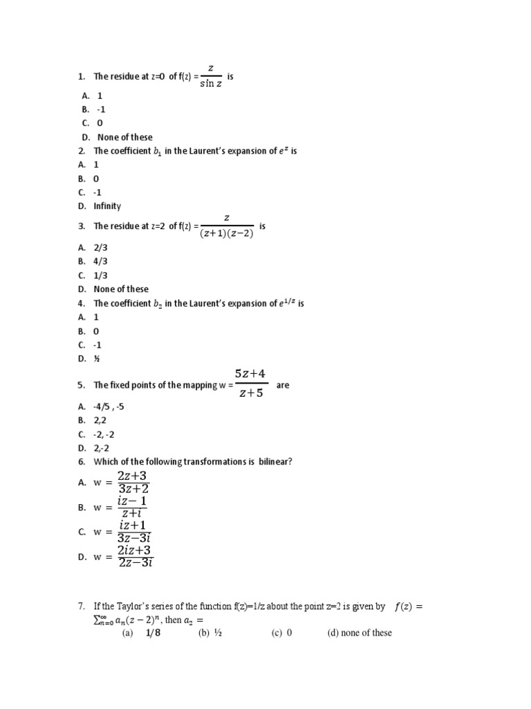 MTH 213 Sample MCQ PDF Differential Geometry Mathematical Relations