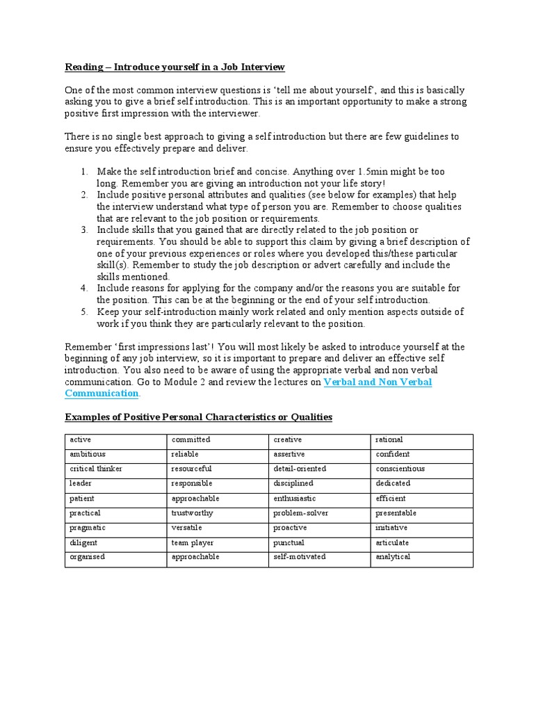 Introduce Yourself in a Job Interview Job Interview Introduce Yourself in a Job Interview Job Interview