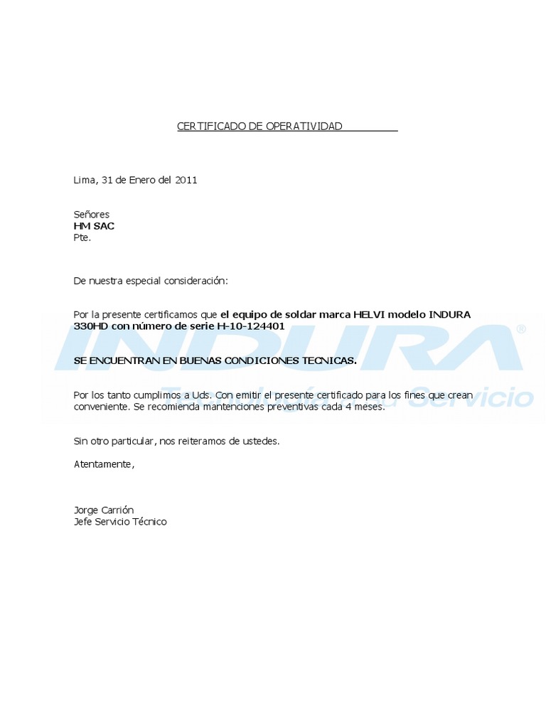 Certificado De Operatividad 3 Pdf