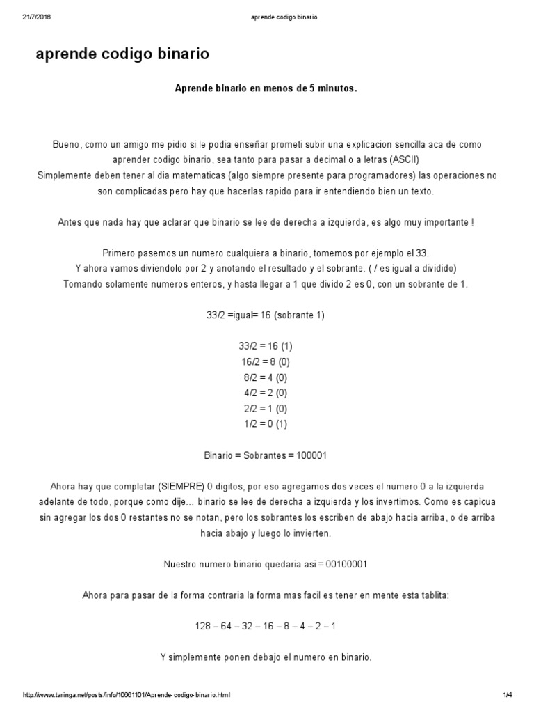 Aprende Código Binario Rápido | PDF | Notación | Enseñanza de matemática