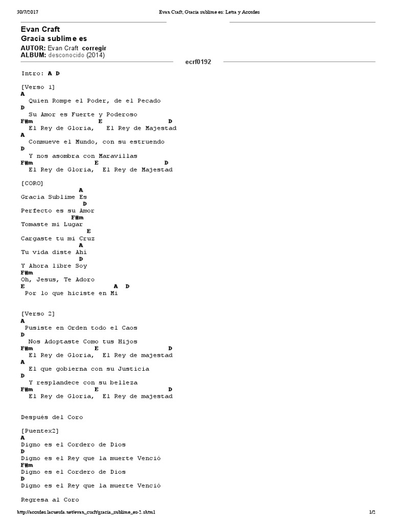 Evan Craft, Gracia Sublime Es_ Letra y Acordes