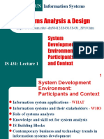 Systems Analysis & Design: System Development Environment: Participants and Context