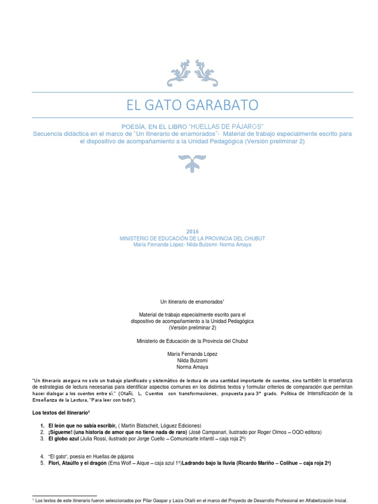El Gato Garabato Definitiva Pdf Pdf Lectura Proceso Escritura