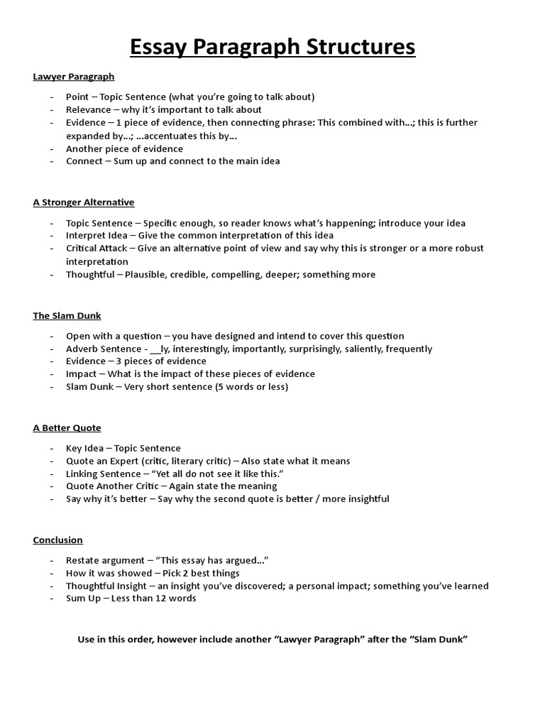 Paragraph Structures for Essays | PDF