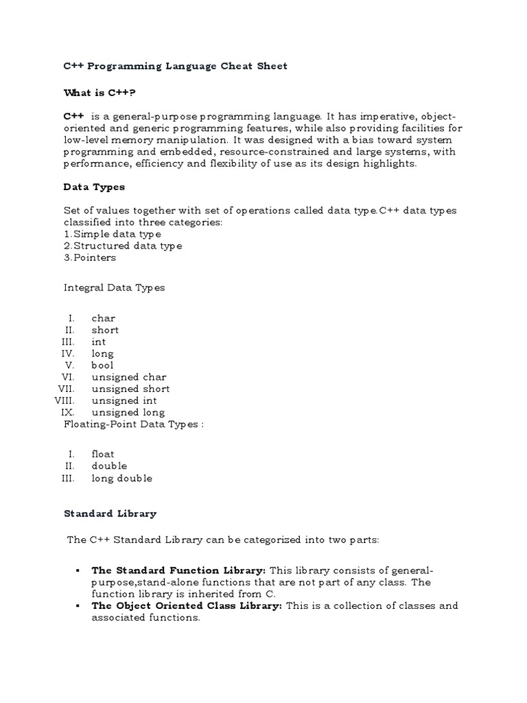 C Plus Plus Cheat Sheet | Array Data Structure | C++ | Free 30-day ...