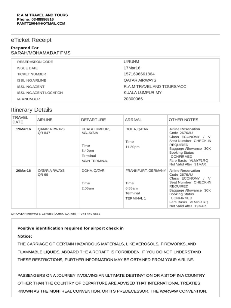 Qatar Airways Flight QR 0847 Itinerary | PDF | Aviation | Transport