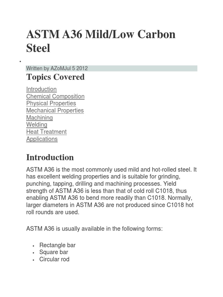 Astm A36 Mild Steel Strength Of Materials