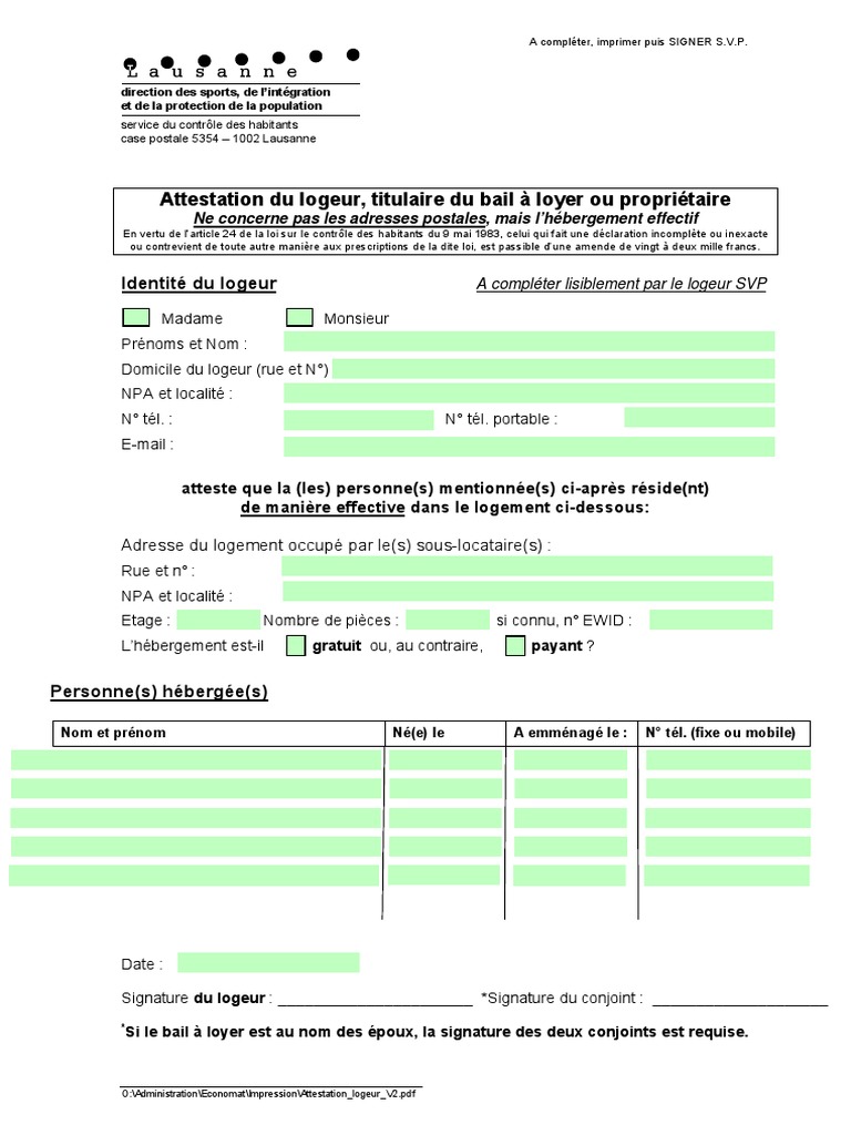 Attestation de Logement et Domicile | PDF