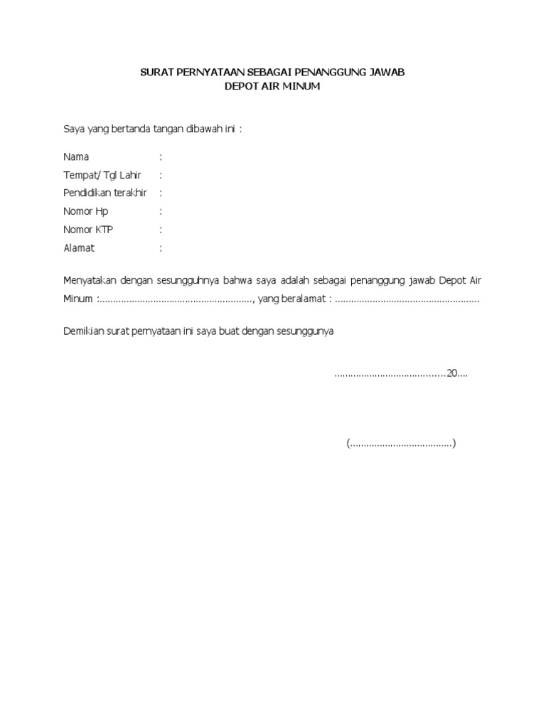 Contoh Surat Pernyataan Sebagai Penanggung Jawab Kumpulan Surat