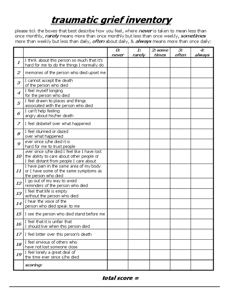 Traumatic Grief Inventory Overview | PDF | Psychological Trauma | Grief