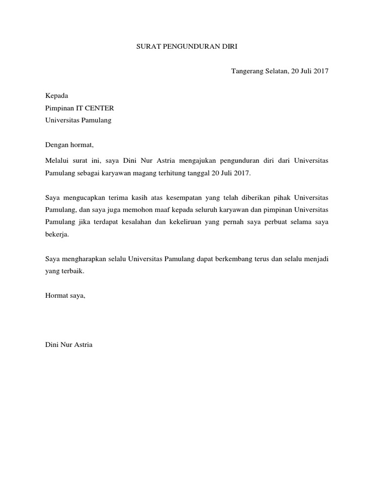 Surat Pengunduran Diri Magang