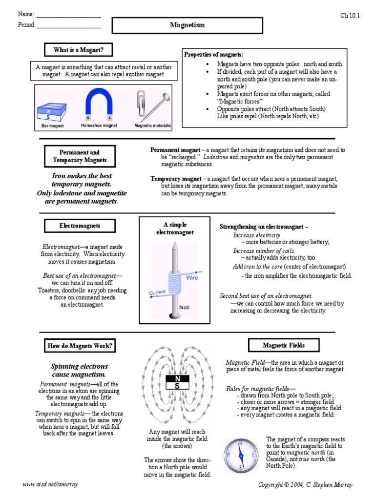 Worksheets Magnetism Worksheet chap10no1 pdf magnet magnetism