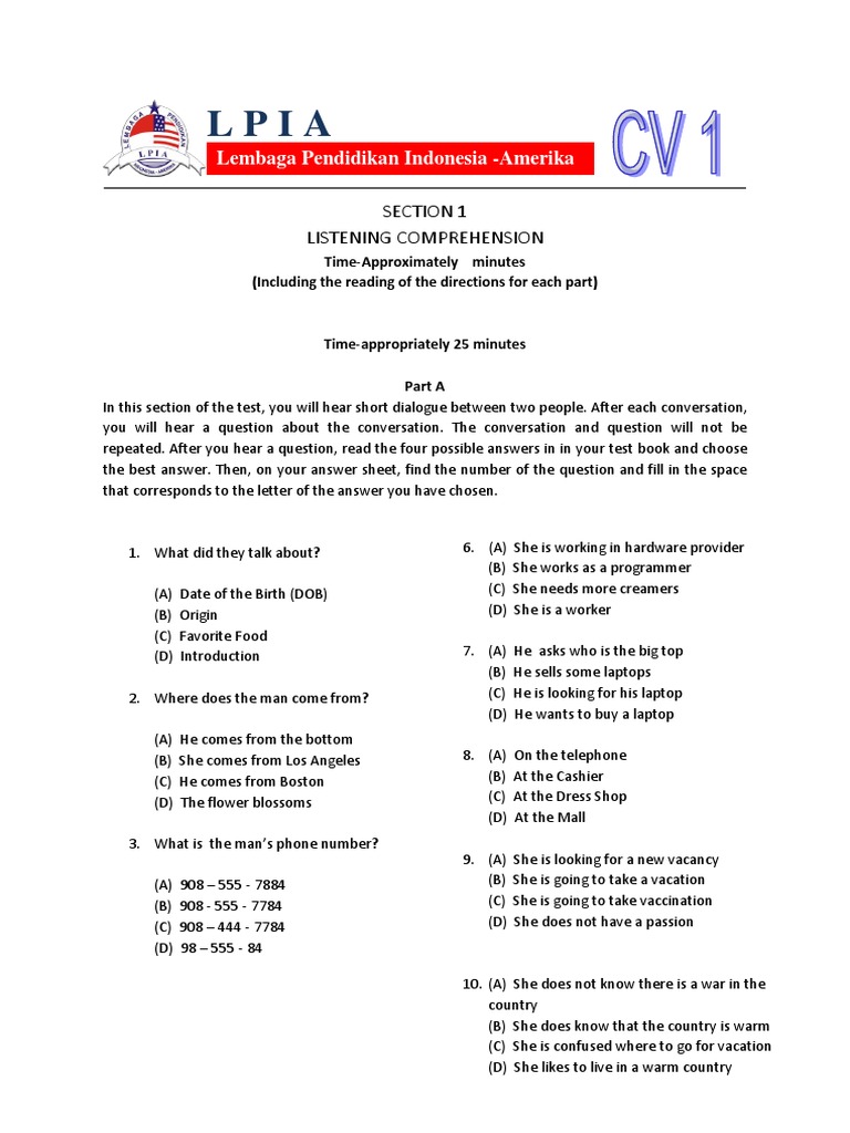 Listening Comprehension Test Guide | PDF | Leisure