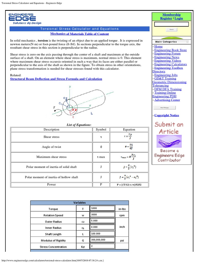 Torsional Stress Calculator and Equations Engineers Edge Torque