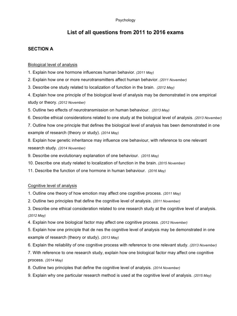 Ib Psychology Paper 1 Sample Answers