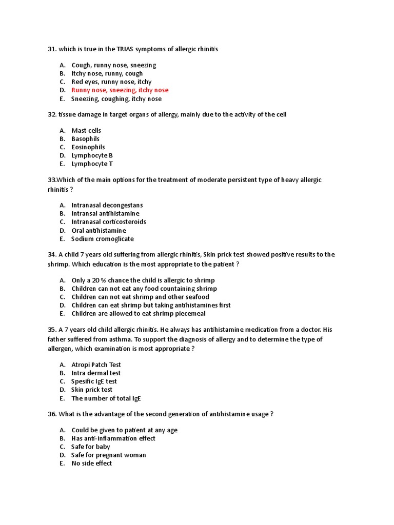 Runny Nose, Sneezing, Itchy Nose PDF Allergy Rtt