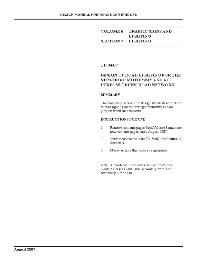 Road Lighting Design Standards for Motorways | PDF | Interchange (Road ...