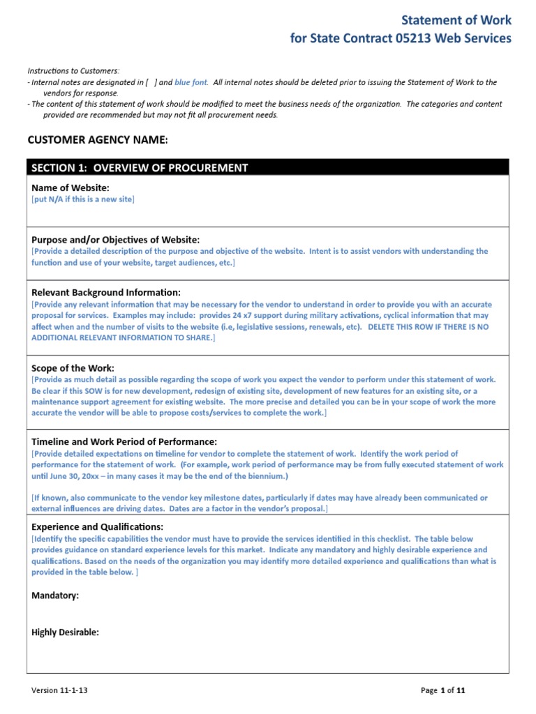 Statement of Work For Contract 05213 Web Services | PDF | Project ...