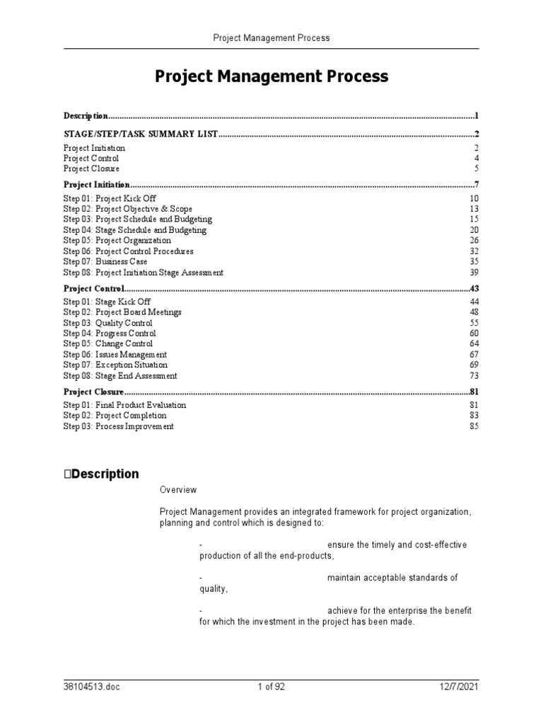 Project Management Process: Description | PDF | Project Management ...