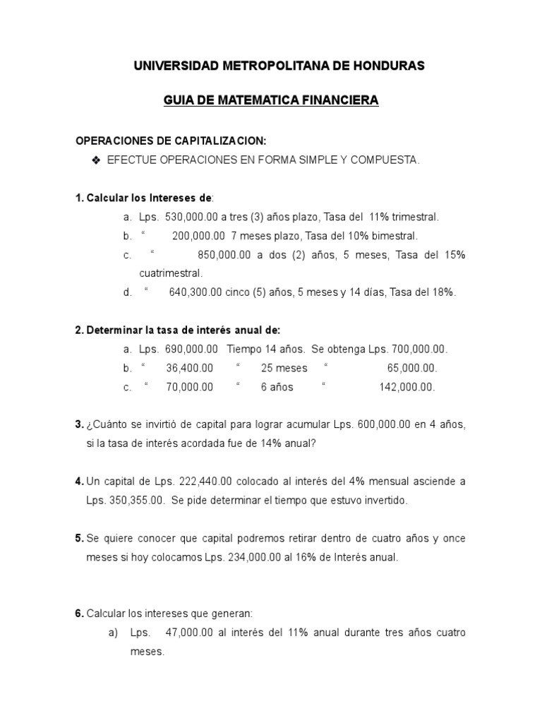 Ejercicios de Capitalización Financiera | PDF | Finanzas Matemáticas ...