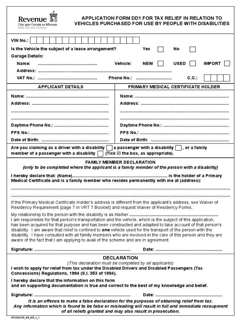 Application Form DD1 For Tax Relief | PDF | Receipt | Government