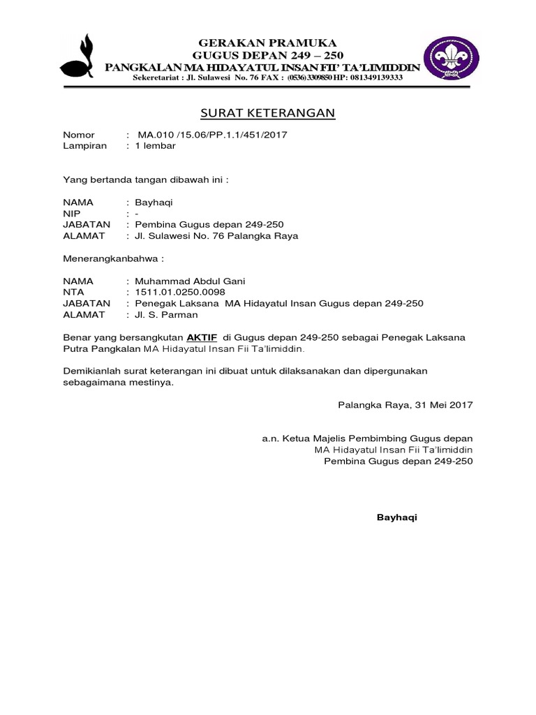 Kop Surat Gugus Depan Pramuka Contoh Kop Surat