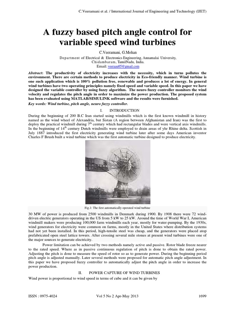 A Fuzzy Based Pitch Angle Control For Variable Speed Wind Turbines