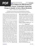 Development of Indices for Effectiveness of Renewable Energy Technologies Impacting Change in Quality of Life of Rural Residents
