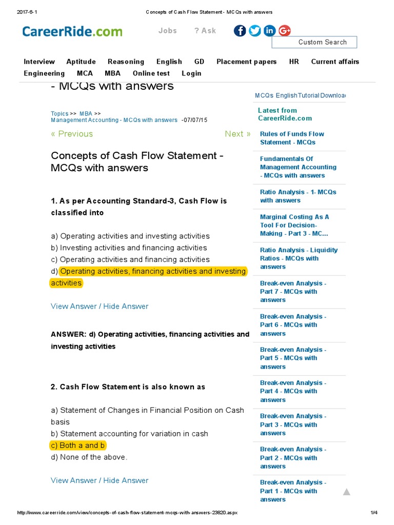 concepts of cash flow statement mcqs with answers pdf basis accounting bookkeeping fresenius financial statements limited companies