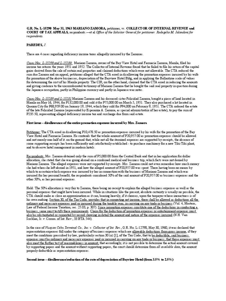 Zamora V CIR PDF Tax Deduction Taxation In The United States