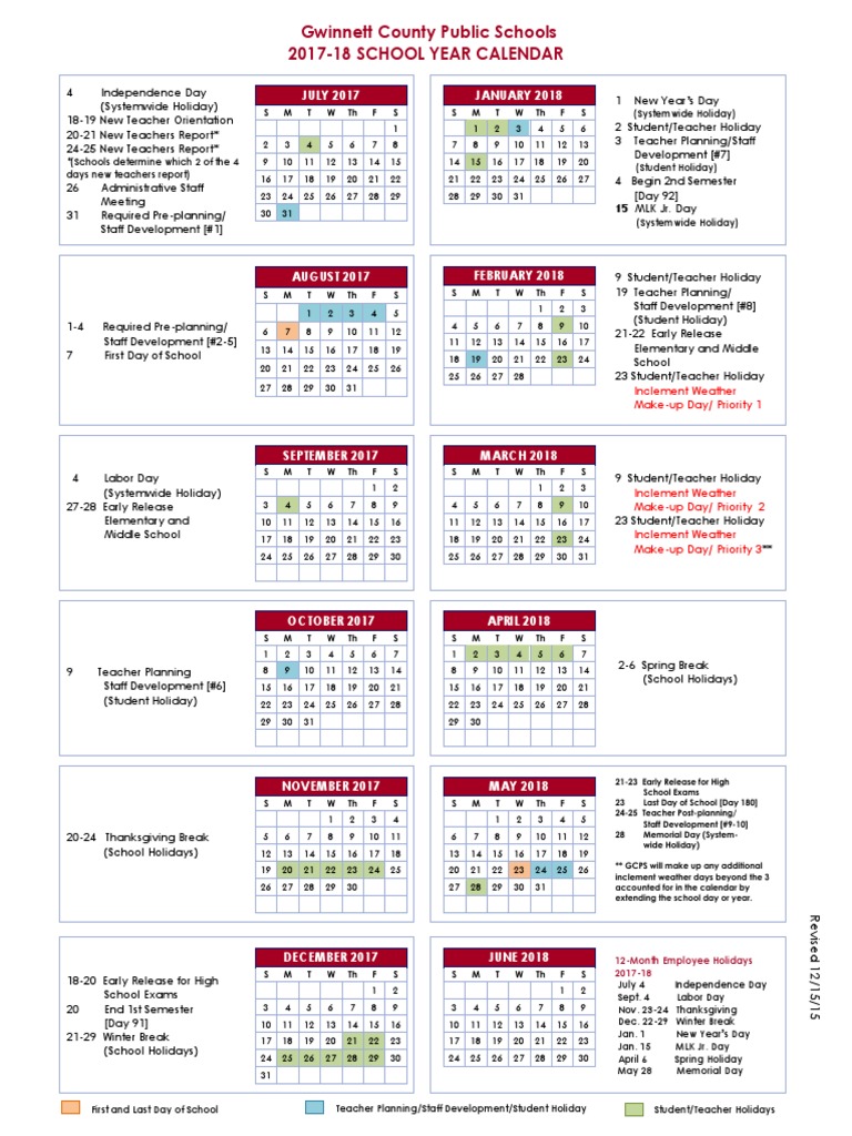 Gwinnett County Calendar 2022 Calendar 2017 2018 | Pdf | Academic Term | Schools