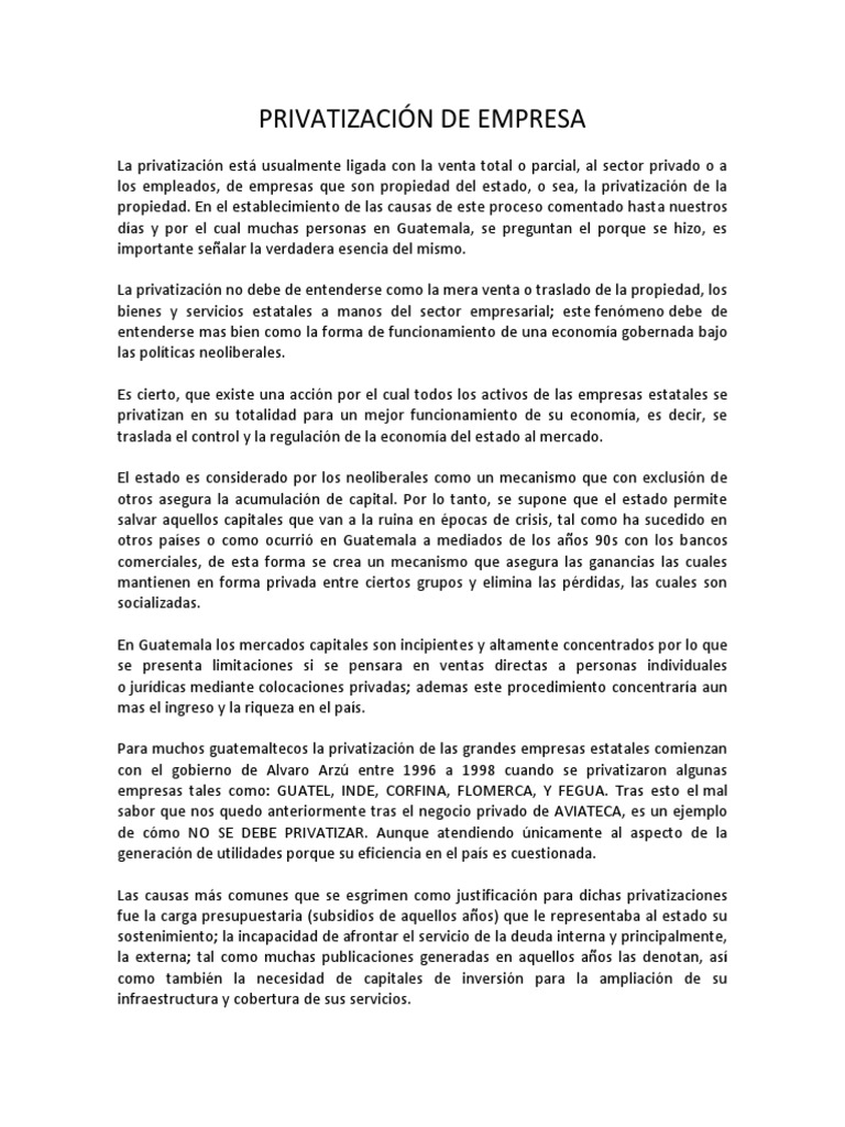 Privatización de Empresas en Guatemala | PDF | Producto Interno Bruto ...