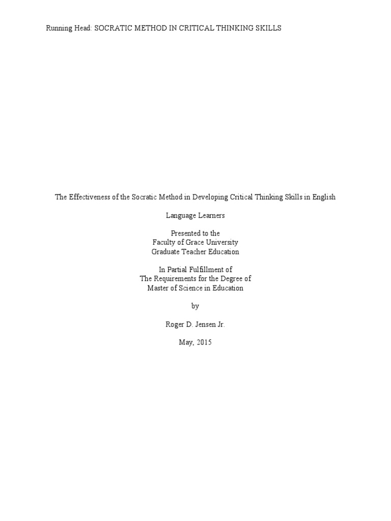 Socratic Method In Critical Thinking Skills Download Free Pdf