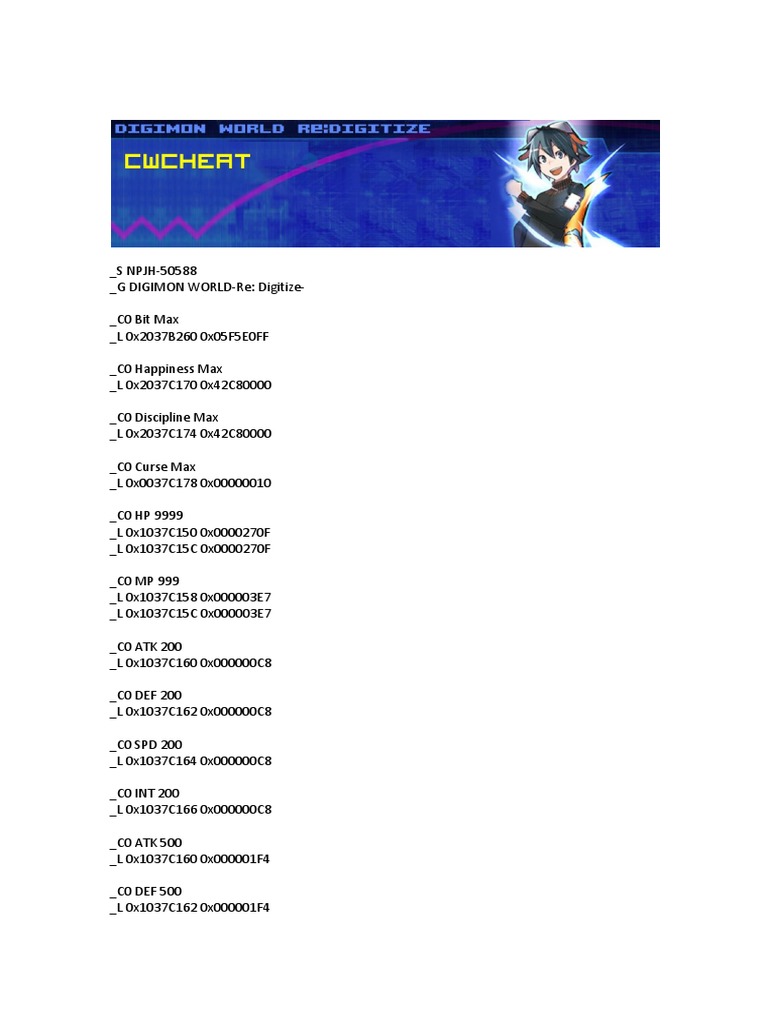 Digimon world re digitize ppsspp cheat codes