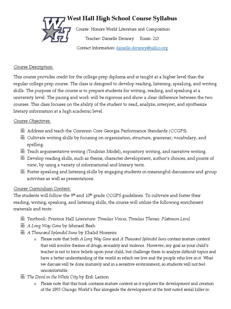 High school world literature curriculum