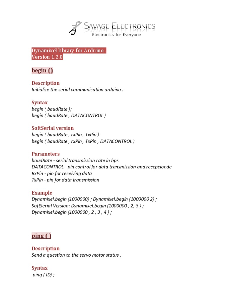 Arduino Dynamixel Library Guide | PDF | Bit Rate | Mechanical Engineering