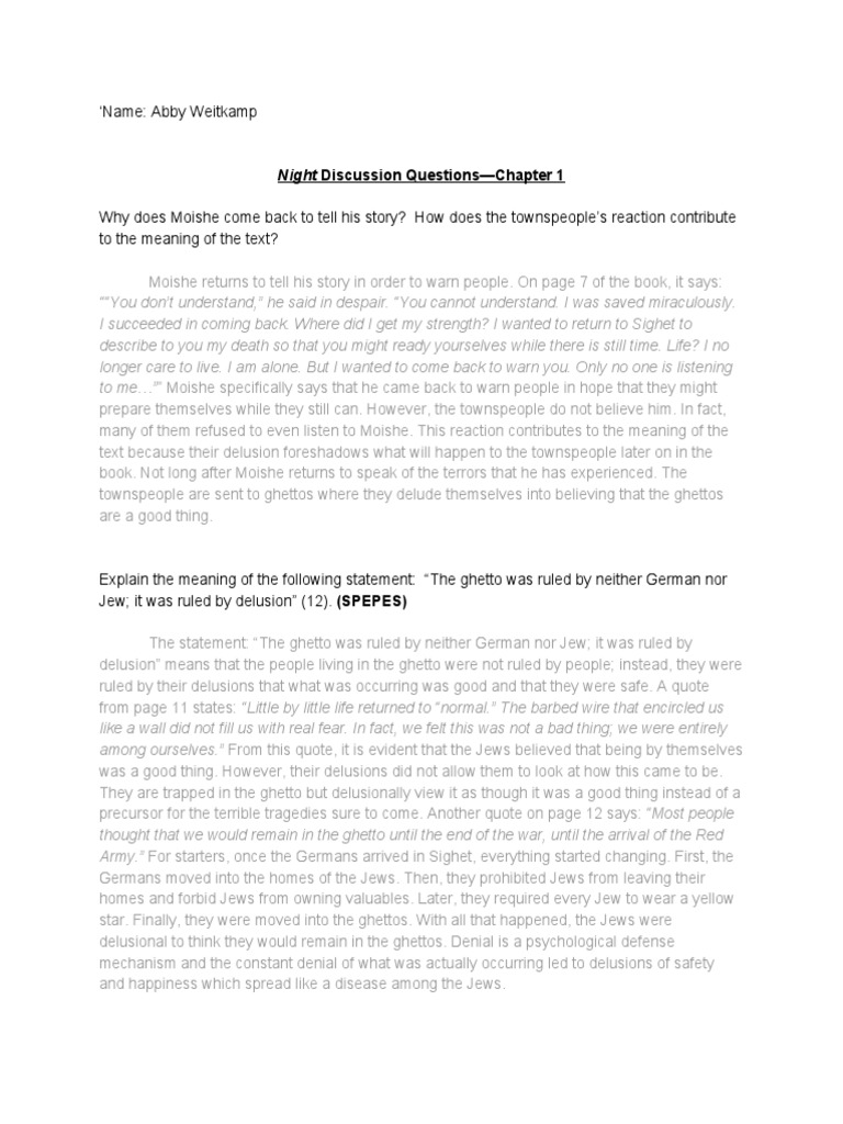 Night Discussion Questions PDF Anger Torah